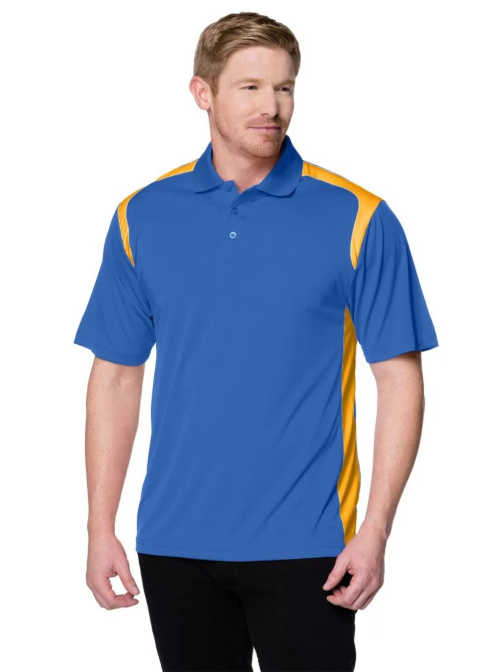 Tri-Mountain Performance Blitz 145 Knit Polo Shirt Mens XL Royal Blue Gold